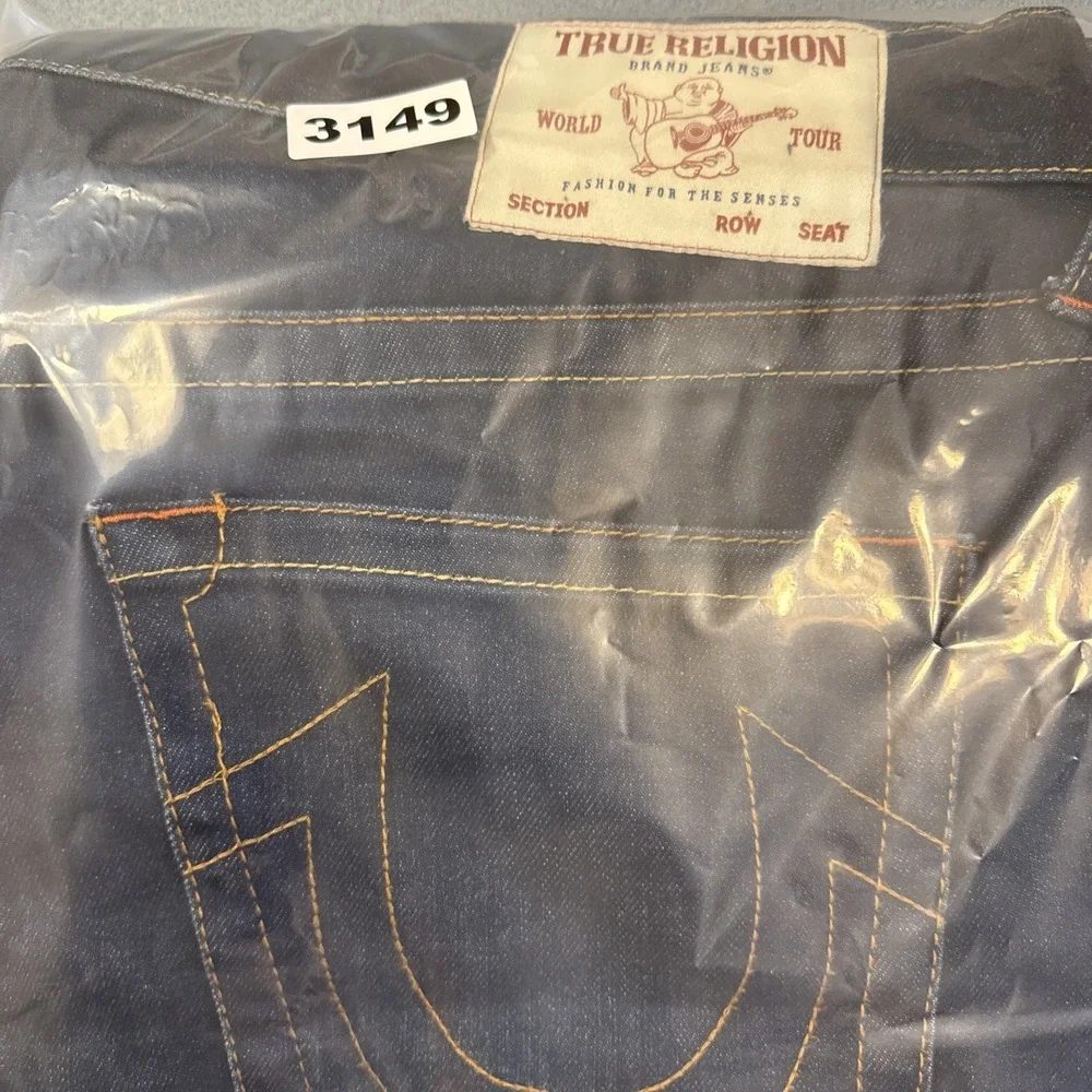 JEANS STRAGHT True Religion‎ Blue  Zip Pockets Denim MENS 36x32